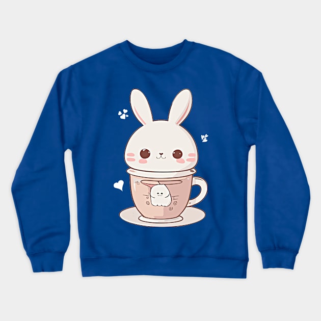 Bunny rabbit in a tea cup kawaii style Crewneck Sweatshirt by Apparels2022